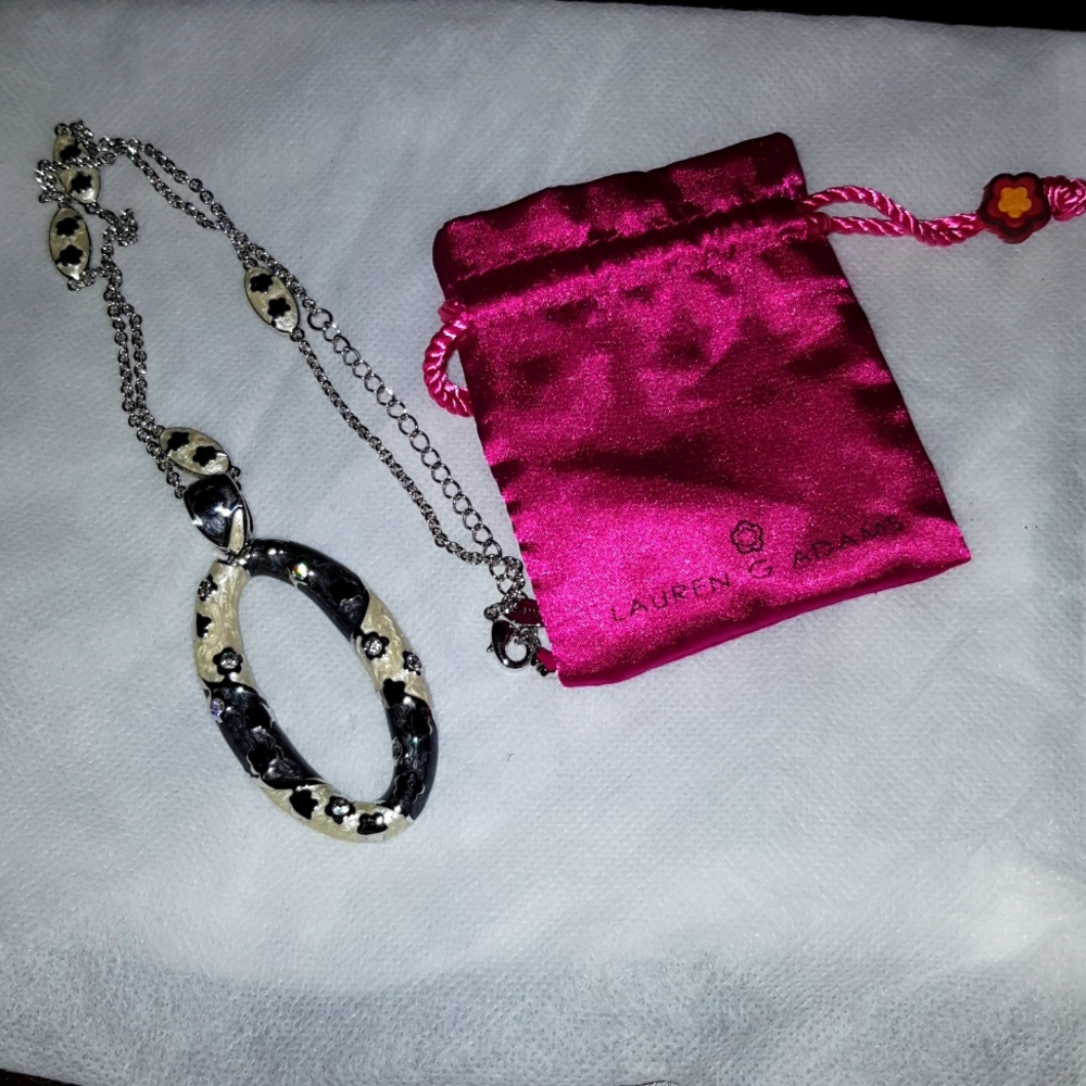 Lauren G Adams Grey & White Enamel Oval Pendant and Necklace